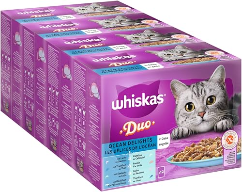 WHISKAS Duo Nassfutter Portionsbeutel Multipack, Ocean Delights in Gelee, 12 x 85g von whiskas