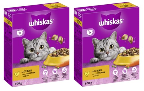 WHISKAS Karton Trocken 1+ Katzenfutter Katzentrockenfutter (2X 800g, Huhn) von whiskas