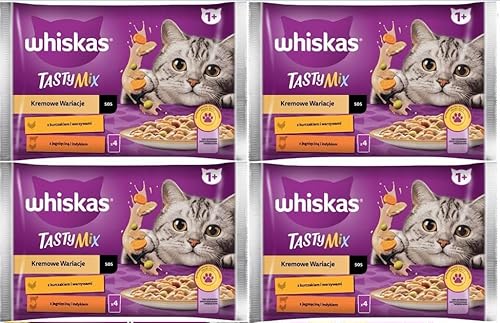 WHISKAS Katzennassfutter Tasty Mix Cremige Variationen im Beutel mit Huhn, Lamm und Pute in Sauce 16 Beutel à 85g (4 x 4 x 85g) von whiskas