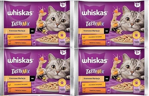 WHISKAS Katzennassfutter Tasty Mix Cremige Variationen im Beutel mit Huhn, Lamm und Pute in Sauce 16 Beutel à 85g (4 x 4 x 85g) von whiskas