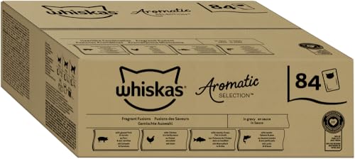 WHISKAS Aromatic Selection Multipack Katzennassfutter 1+, 84x85g - 4 Geschmacksrichtungen: Schwein, Huhn, Lachs, Meeresfisch in Sauce WHISKAS Aromatic Selection Multipack Katzennassfutter 1+, 84x85g - 4 Geschmacksrichtungen: Schwein, Huhn, Lachs, Meeresfisch in Sauce von whiskas