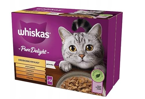 Whiskas Adult 1+ Katzenfutter Pure Delight Geflügel Auswahl in Gelee, 12x85g – Hochwertiges Nassfutter für ausgewachsene Katzen in 12 Portionsbeuteln von whiskas