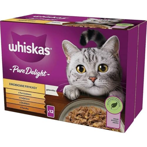 Whiskas Adult 1+ Katzenfutter Pure Delight Geflügel Auswahl in Gelee, 12x85g – Hochwertiges Nassfutter für ausgewachsene Katzen in 12 Portionsbeuteln von whiskas