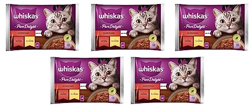 Whiskas Adult 1+ Katzenfutter Pure Delight Geflügel in Gelee mit Rind und Huhn, 20 Portionsbeutel, 5x4x85g, Hochwertiges Nassfutter für ausgewachsene Katzen von whiskas