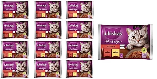 Whiskas Adult 1+ Katzenfutter Pure Delight Geflügel in Gelee mit Rind und Huhn, 52 Portionsbeutel, 13x4x85g, Hochwertiges Nassfutter für ausgewachsene Katzen von whiskas