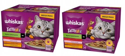 Whiskas 1+ Katzenfutter Tasty Mix Chef´s Choice in Sauce, 24x85g (2 Packungen) Hochwertiges Nassfutter für ausgewachsene Katzen in 48 Portionsbeuteln von whiskas
