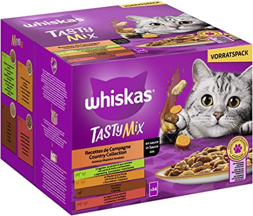 Whiskas 1+ Katzenfutter Tasty Mix Country Collection in Sauce, 24x85g (1 Packung) – Hochwertiges Nassfutter für ausgewachsene Katzen in 24 Portionsbeuteln von whiskas