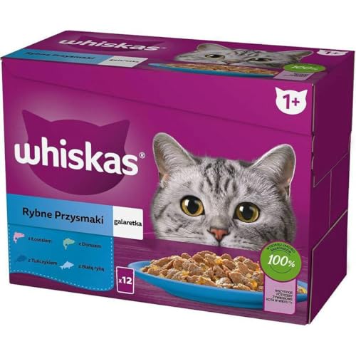 Whiskas 1+ Katzennassfutter Fisch Auswahl in Gelee, 12x85g Hochwertiges Nassfutter ab dem 1. Lebensjahr in 12 Portionsbeuteln von whiskas