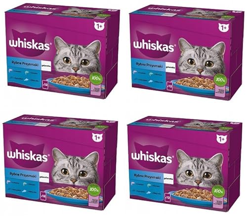 Whiskas Adult 1+ Katzennassfutter Fisch Auswahl in Gelee, 4x12x85g (48 Portionsbeuteln) – Hochwertiges Nassfutter für ausgewachsene Katzen von whiskas