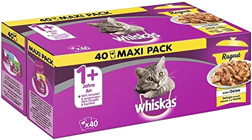 Whiskas 1+ Katzennassfutter Ragout – Geflügel Auswahl in Gelee – Hochwertiges Feuchtfutter im Portionsbeutel für Katzen ab 1 Jahr – Katzenfutter – Vorratspack (40 x 85g) von whiskas