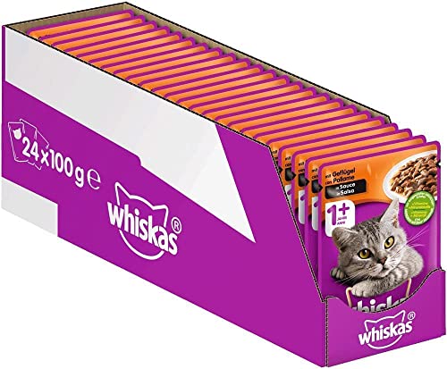 Whiskas 1 + Katzenfutter – Geflügel in Sauce – Hochwertiges Nassfutter für ausgewachsene Katzen – 24 Beutel à 100g Whiskas 1 + Katzenfutter – Geflügel in Sauce – Hochwertiges Nassfutter für ausgewachsene Katzen – 24 Beutel à 100g von whiskas