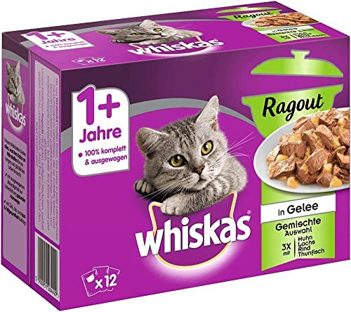 Whiskas 1 + Katzenfutter Ragout – Gemischte Auswahl in Gelee – Hochwertiges Nassfutter mit wichtigen Inhaltsstoffen – 48 Portionsbeutel à 85g Whiskas 1 + Katzenfutter Ragout – Gemischte Auswahl in Gelee – Hochwertiges Nassfutter mit wichtigen Inhaltsstoffen – 48 Portionsbeutel à 85g von whiskas