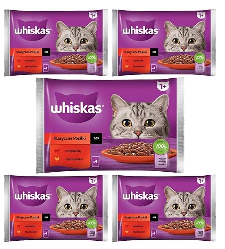 Whiskas Adult 1+ Katzenfutter Nassfutter Klassische Auswahl in Soße 5x4x85g Rindfleisch und Huhn von whiskas