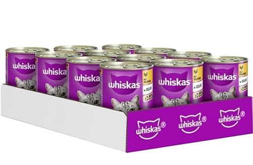 Whiskas Adult 1+ Katzenfutter Nassfutter mit Huhn in Gelee, 12 Dosen (12 x 400g) von whiskas