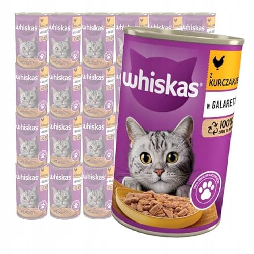 Whiskas Adult 1+ Katzenfutter Nassfutter mit Huhn in Gelee, 24 Dosen (24 x 400g) von whiskas