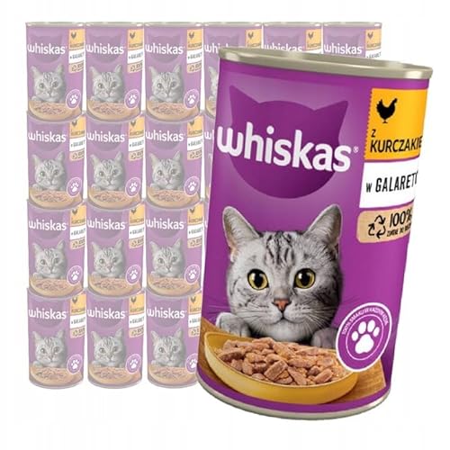 Whiskas Adult 1+ Katzenfutter Nassfutter mit Huhn in Gelee, 24 Dosen (24 x 400g) von whiskas