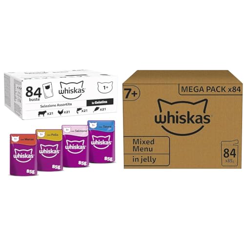 Whiskas Adult 1+ Katzennassfutter Gemischte Auswahl in Gelee & Senior 7+ Katzennassfutter Gemischte Auswahl in Gelee von whiskas