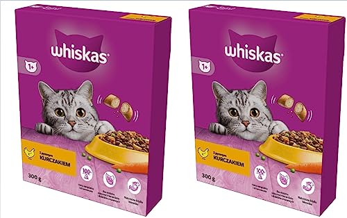 Whiskas Adult 1+ Katzentrockenfutter für Erwachsene Katzen mit Huhn 2er Pack (2 x 300 g) im Karton von whiskas
