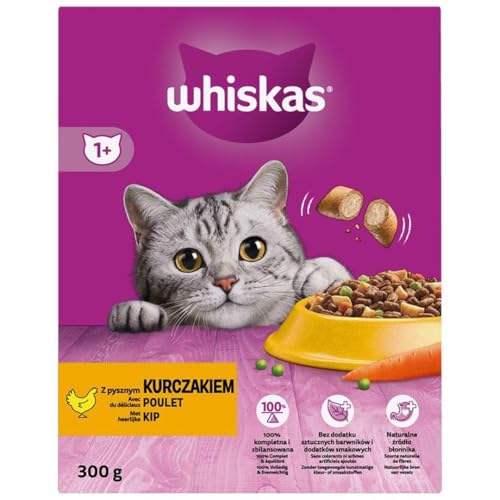 Whiskas Adult 1+ Katzentrockenfutter für Erwachsene Katzen mit Huhn 6er Pack (6 x 300 g) im Karton von whiskas