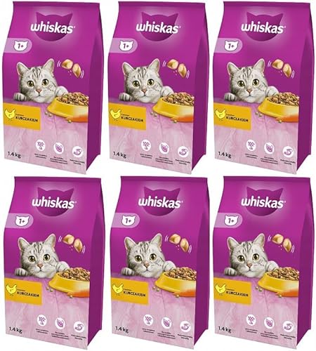 Whiskas Adult 1+ Katzentrockenfutter mit Huhn, 6 Beutel, 6x1,4kg – Hochwertiges Trockenfutter für ausgewachsene Katzen ab 1 Jahr- unterschiedliche Produktverpackungen erhältlich von whiskas