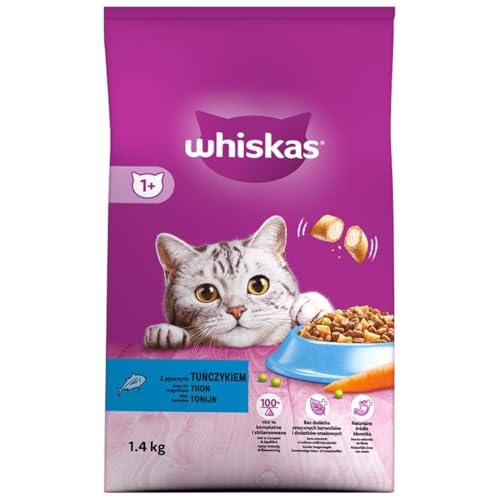 Whiskas Adult 1+ Katzentrockenfutter mit Thunfisch, 2 Beutel, 2x1,4kg – Hochwertiges Trockenfutter für ausgewachsene Katzen ab 1 Jahr- unterschiedliche Produktverpackungen erhältlich von whiskas