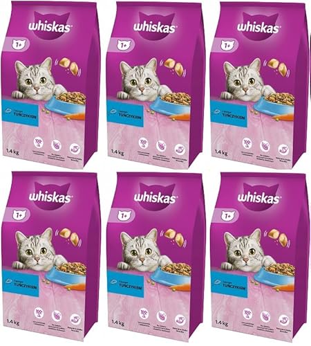 Whiskas Adult 1+ Katzentrockenfutter mit Thunfisch, 6 Beutel, 6x1,4kg – Hochwertiges Trockenfutter für ausgewachsene Katzen ab 1 Jahr- unterschiedliche Produktverpackungen erhältlich von whiskas