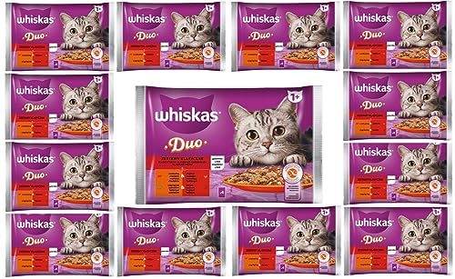 Whiskas Adult 1+ Nassfutter für Katzen Duo Classic Combos in Gelee mit Lamm und Ente, mit Rind und Geflügel 52 Portionsbeutel, 13x4x85g, Hochwertiges Nassfutter für ausgewachsene Katzen von whiskas