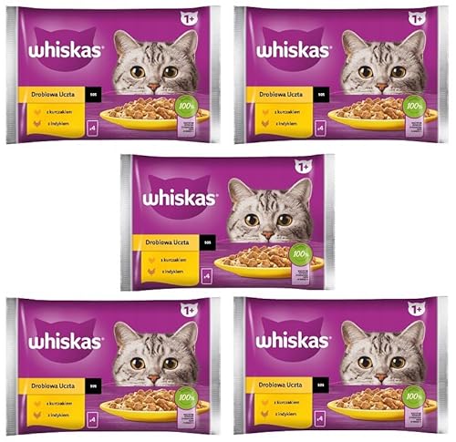 Whiskas Adult 1+ Nassfutter für Katzen in Sauce mit Huhn, Truthahn, 20 Portionsbeutel, 5x4x85g, Hochwertiges Nassfutter für ausgewachsene Katzen von whiskas