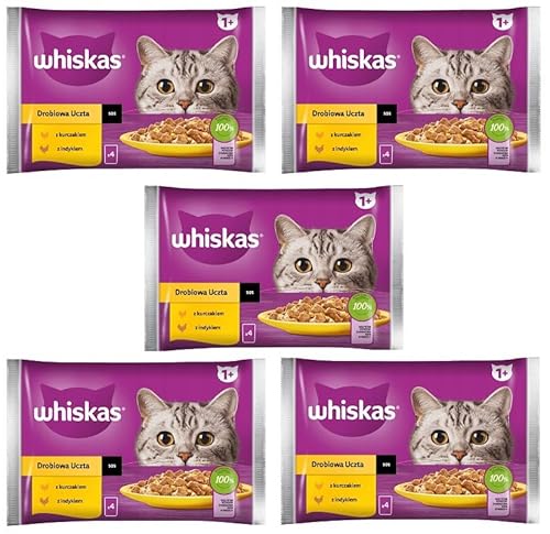 Whiskas Adult 1+ Nassfutter für Katzen in Sauce mit Huhn, Truthahn, 20 Portionsbeutel, 5x4x85g, Hochwertiges Nassfutter für ausgewachsene Katzen von whiskas