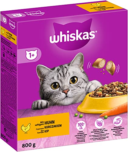 Whiskas Adult 1+ Trockenfutter Huhn, 5x800g (5 Packungen) - Katzentrockenfutter für erwachsene Katzen - unterschiedliche Produktverpackungen erhältlich von whiskas