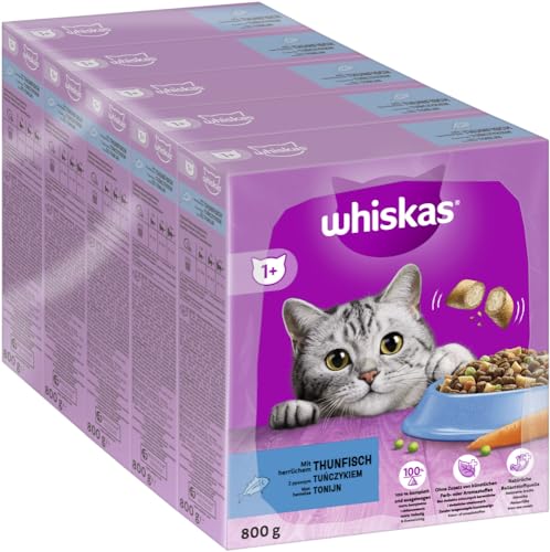 Whiskas Adult 1+ Trockenfutter Thunfisch, 5x800g (5 Packungen) - Katzentrockenfutter für erwachsene Katzen - unterschiedliche Produktverpackungen erhältlich von whiskas