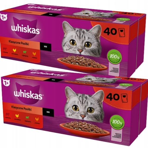 Whiskas Adult Katzenfutter nass Klassische Auswahl in Soße 80 Portionsbeuteln (2-er Pack) von Whiskas