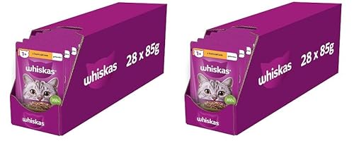 Whiskas Adult Sachet – komplettes Nassfutter für Erwachsene Katzen mit Huhn in Gelee, 2 x (28 x 85 g) von whiskas