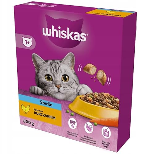 Whiskas Adult Sterile 1+ Trockenfutter mit Huhn im Karton, 800g - Katzentrockenfutter für Erwachsene sterilisierte BZW. kastrierte Katzen von whiskas