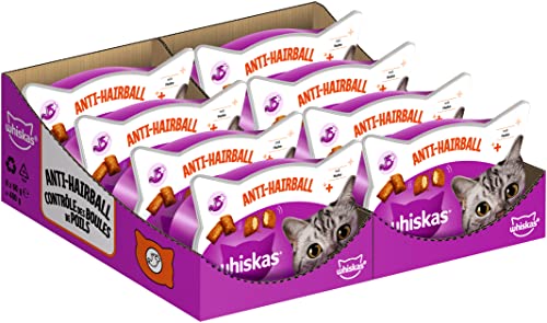 Whiskas Anti-Hairball Katzensnack gegen die Bildung von Haarbällen, 8x60g (8 Packungen) - unterschiedliche Produktverpackungen erhältlich von whiskas