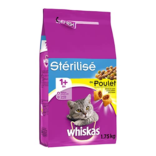 Whiskas Erwachsene 1+ – Trockenfutter für ausgewachsene Katzen sterilisiert – mit Huhn – 6 Beutel à 1,75 kg von whiskas