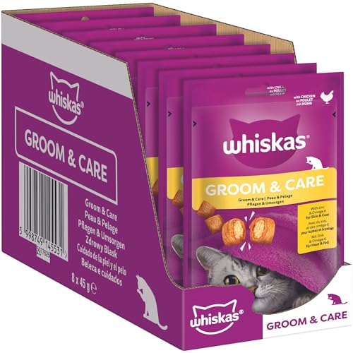 Whiskas Groom & Care Katzensnacks im Portionsbeutel für ausgewachsene Katzen mit Huhn 8x45g von whiskas