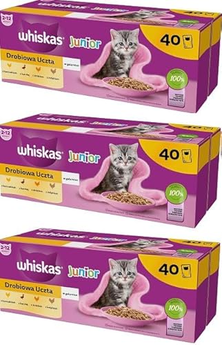 Whiskas Junior Geflügel Auswahl in Gelee, 120 Portionsbeutel à 85g (3-er Pack) – Hochwertiges Katzenfutter nass, für heranwachsende Katzen von whiskas