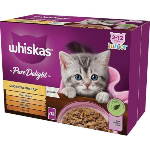 Whiskas Junior Pure Delight Geflügel Ragout in Gelee Katzennassfutter 12 x 85 g für heranwachsende Katzen von 2 bis 12 Monaten Multipack von whiskas