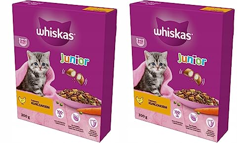 Whiskas Junior Trockenfutter für Kätzchen (2-12 Monate) mit Huhn 2er Pack (2 x 300 g) im Karton von whiskas