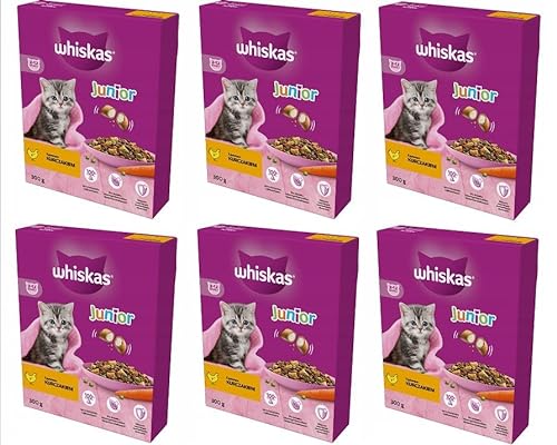 Whiskas Junior Trockenfutter für Kätzchen (2-12 Monate) mit Huhn 6er Pack (6 x 300 g) im Karton von whiskas