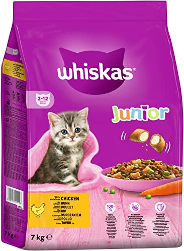 Whiskas Junior Trockenfutter Huhn, 7kg (1 Packung) - Katzentrockenfutter für heranwachsende Katzen - Extra kleine Kibbles für Kätzchen (2-12 Monate) - unterschiedliche Produktverpackungen erhältlich von whiskas
