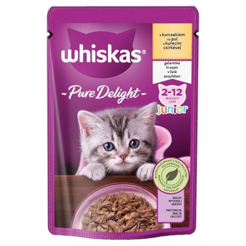 Whiskas Junior – komplettes Nassfutter in Gelee für Katzen mit Huhn in Beuteln 2 x (28x85g) von whiskas