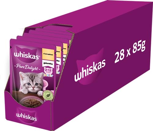 Whiskas Junior – komplettes Nassfutter in Gelee für Katzen mit Huhn in Beuteln 28x85g von whiskas