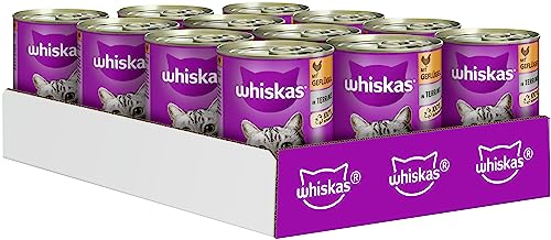 Whiskas Katzenfutter Nassfutter Adult 1+ mit Geflügel in Terrine, 12 Dosen (12 x 400g) von whiskas