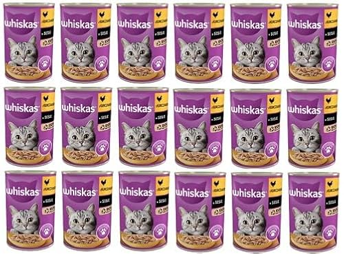 Whiskas Katzenfutter Nassfutter Adult 1+ mit Huhn in in Soße, 18 Dosen (18 x 400g) von whiskas