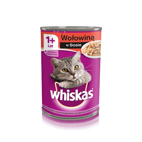 Whiskas Katzenfutter Nassfutter Adult 1+ mit Rindfleisch in Sauce, 12 Dosen (12 x 400g) von whiskas