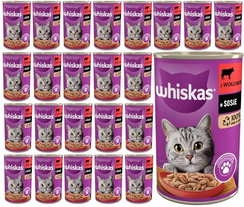 Whiskas Katzenfutter Nassfutter Adult 1+ mit Rindfleisch in Soße, 24 Dosen (24 x 400g) von whiskas