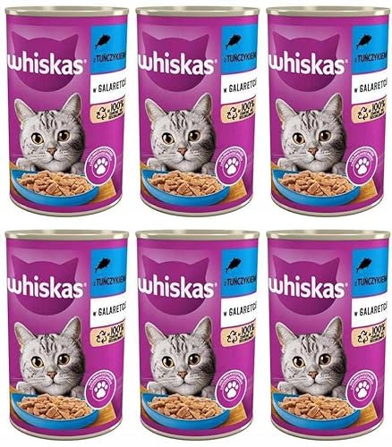 Whiskas Katzenfutter Nassfutter Adult 1+ mit Thunfisch in Gelee, 6 Dosen (6 x 400g) von whiskas