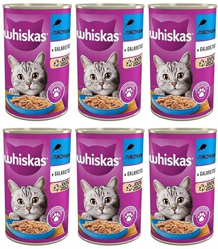 Whiskas Katzenfutter Nassfutter Adult 1+ mit Thunfisch in Gelee, 6 Dosen (6 x 400g) von whiskas